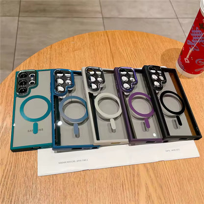Transparent Magnetic Case for Samsung S25 S24 Ultra S23 Plus S22 S21 S20 FE Camera Protection Acrylic Hard Wireless Charge Cover