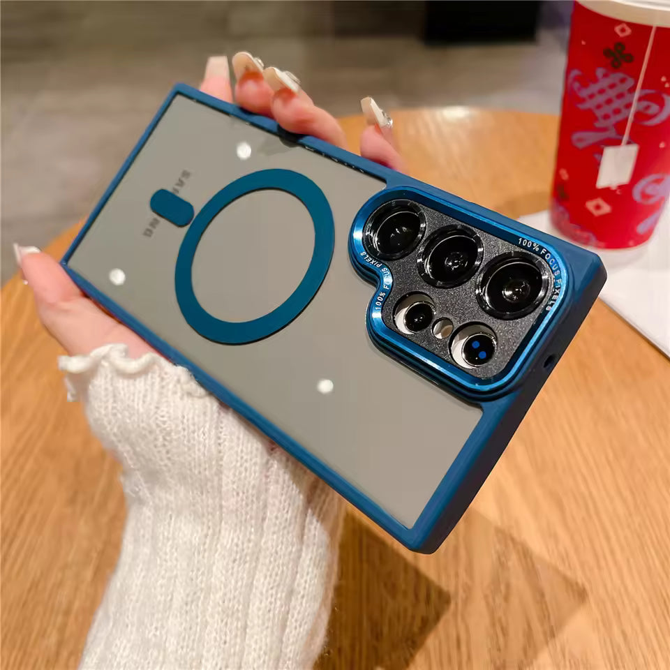 Transparent Magnetic Case for Samsung S25 S24 Ultra S23 Plus S22 S21 S20 FE Camera Protection Acrylic Hard Wireless Charge Cover