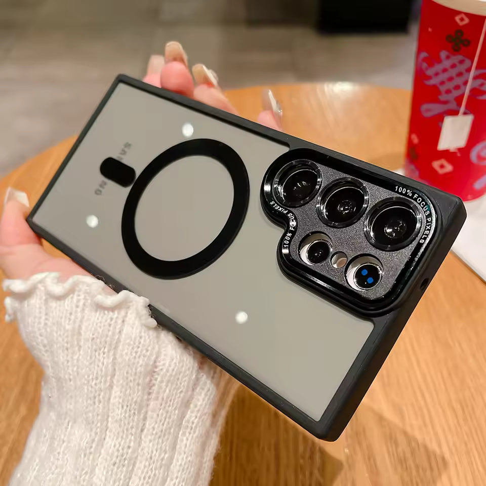 Transparent Magnetic Case for Samsung S25 S24 Ultra S23 Plus S22 S21 S20 FE Camera Protection Acrylic Hard Wireless Charge Cover