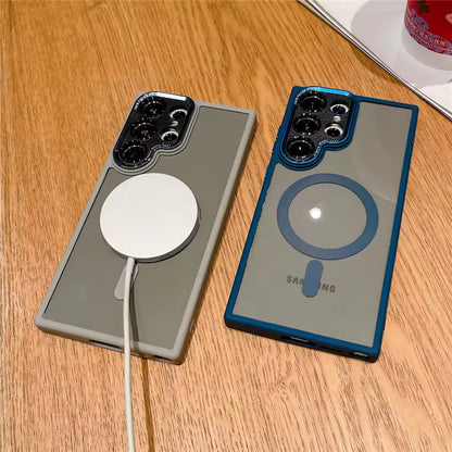 Transparent Magnetic Case for Samsung S25 S24 Ultra S23 Plus S22 S21 S20 FE Camera Protection Acrylic Hard Wireless Charge Cover